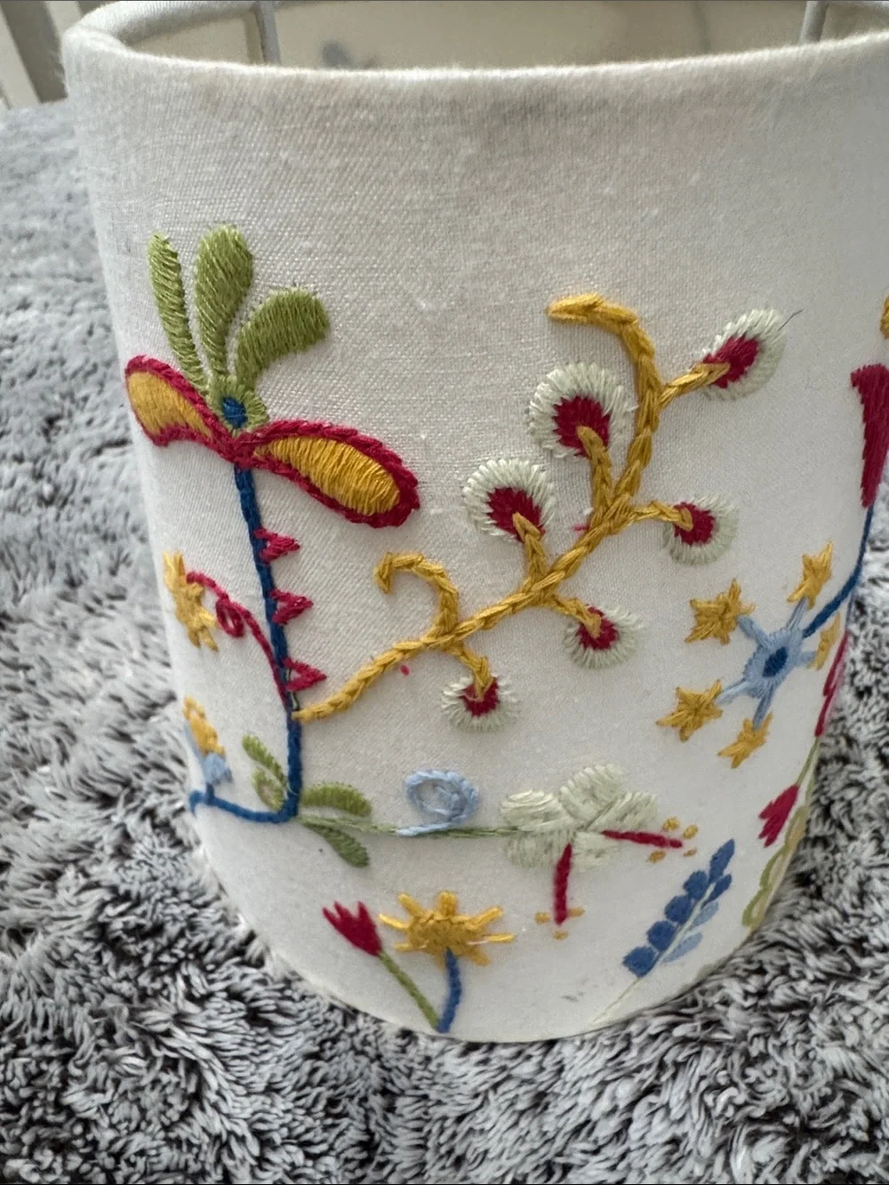 IKEA Alfhild Fägel White Embroidered Folk Art Lampshade Floral Bird 6” Height